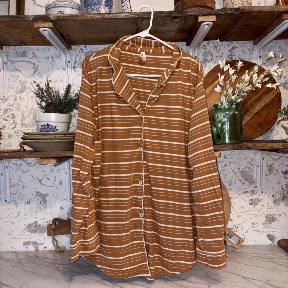 PACT 100% Organic Cotton Cozy Boho Lounge PJ Pajama Shirt Woman's XL/2XL Striped